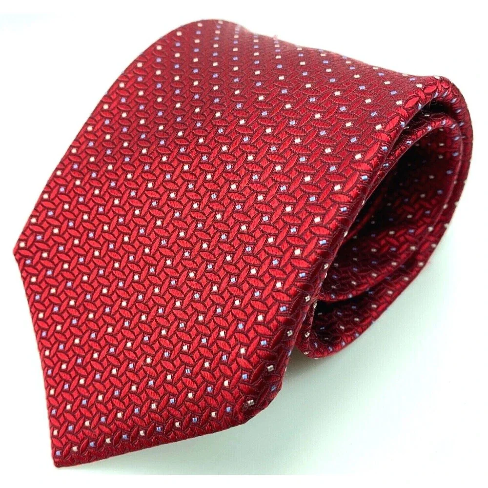 DANIEL CREMIEUX Tie Red 100% Silk Micro Squares Oval Geometric Men's Necktie 60